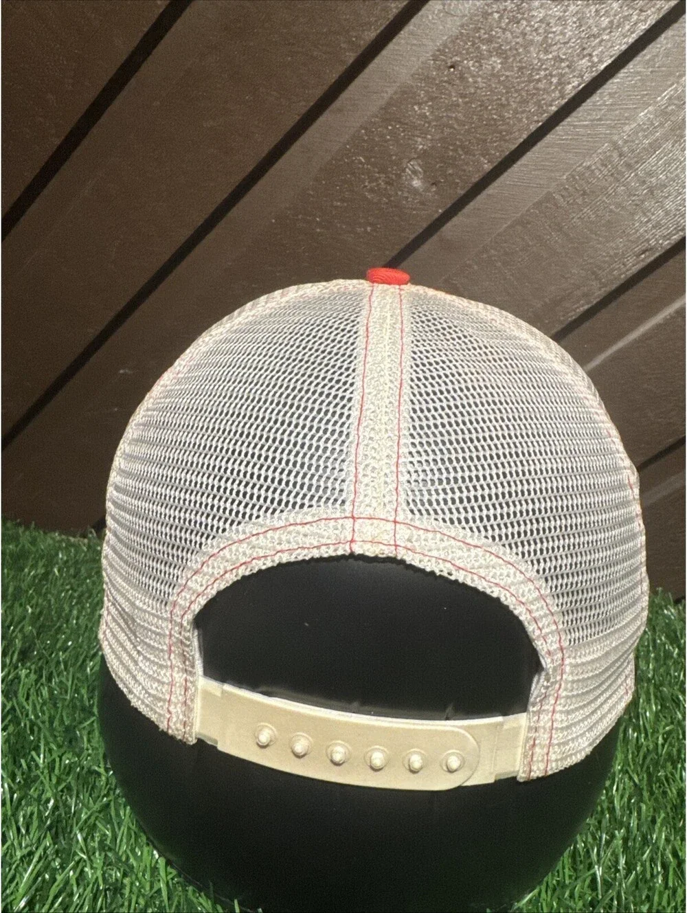 VTG Budweiser Trucker Hat Mesh Snapback Red Orange Bowtie Logo White Piping 80s